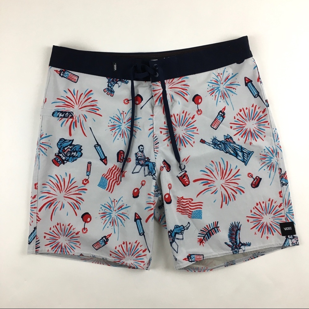 Vans Patriot 4th of July Boardshort Swim Trunks  Size 32 Mens. Great Condition.